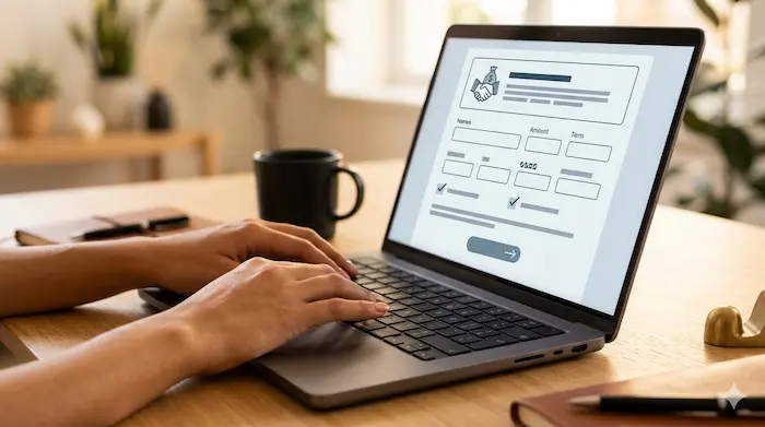 Online formulár žiadosti o pôžičku 300 eur na notebooku